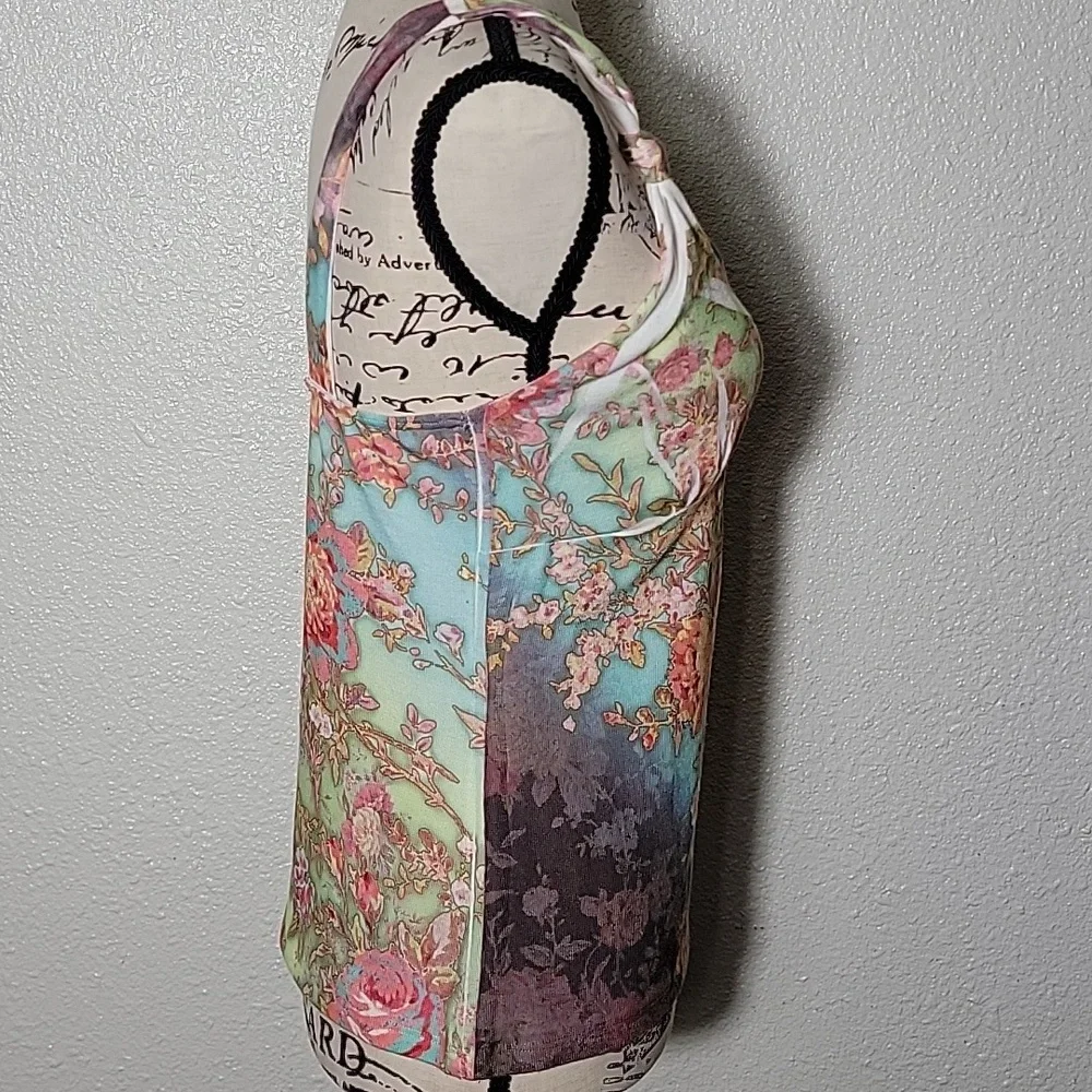 Vintage Floral Babydoll Tank Large Pastel Y2k 90s Fairy Cottagecore Stretchy - Picture 3 of 6